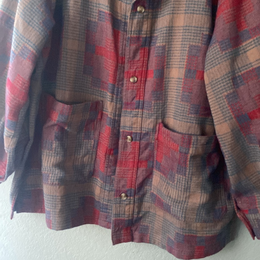 Free People Plaid Shacket in Red, Pink, Blue and Tan - Picture 5 of 7